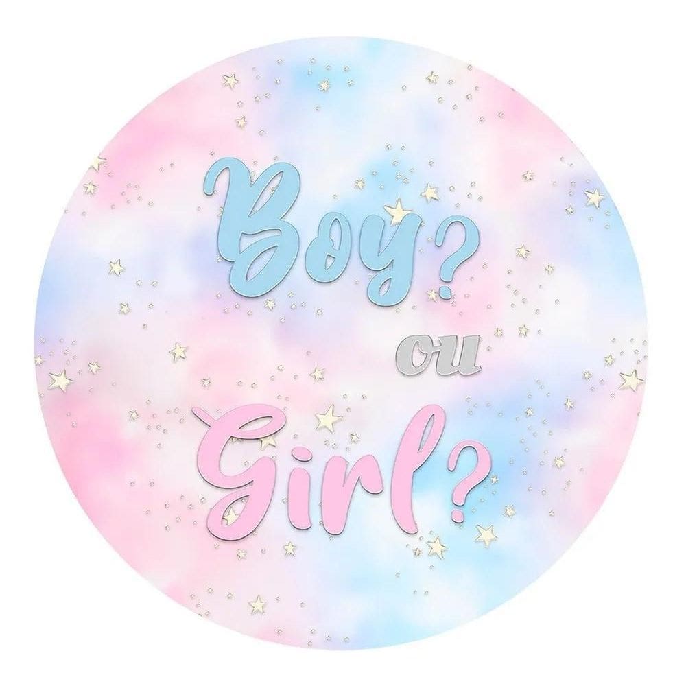 Painel Festa Redondo Sublimado 3D Te Chá Revelação Boy Or Gi