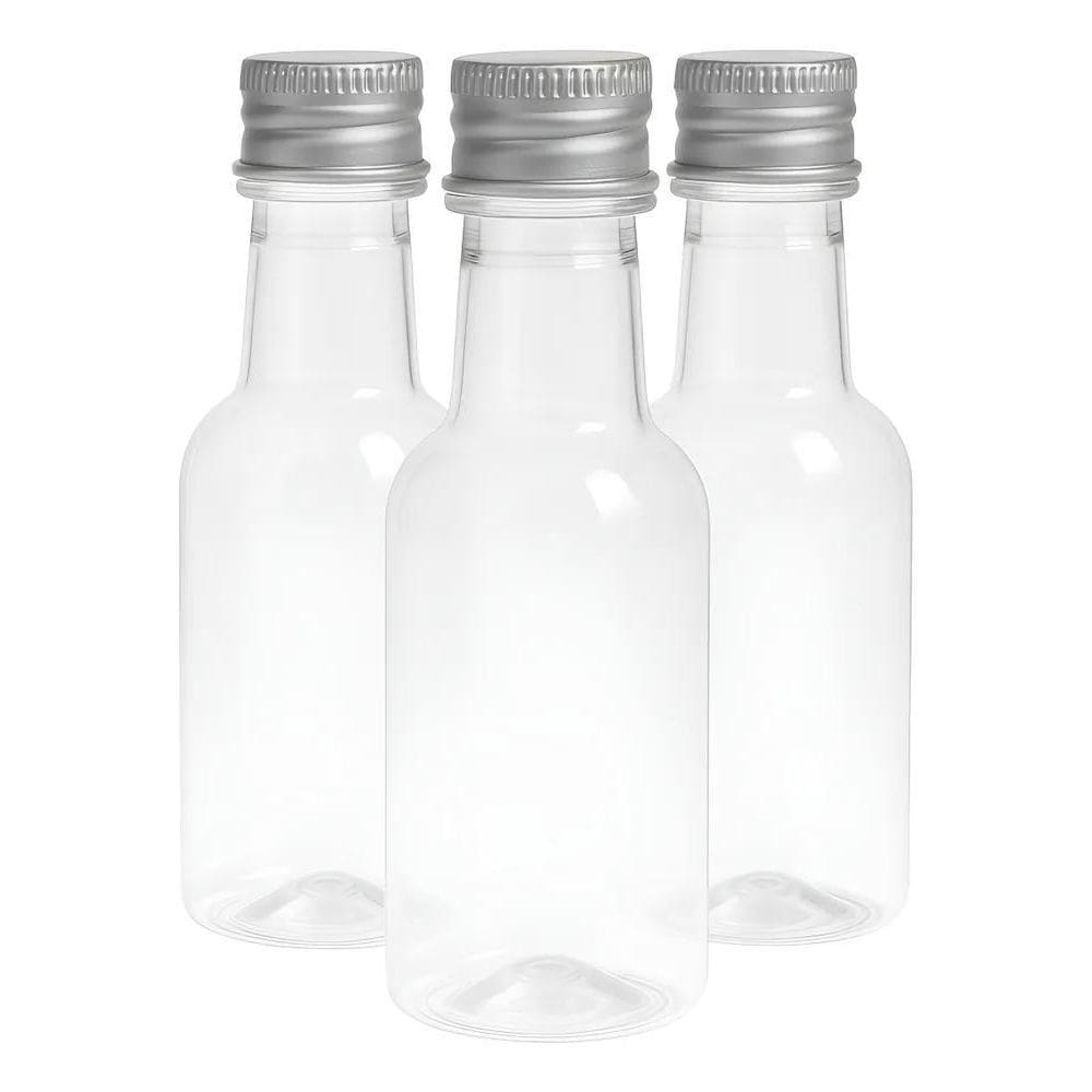 50 Garrafinha Plástica Pvc 50Ml Tampa Alumínio Tampa M Prata