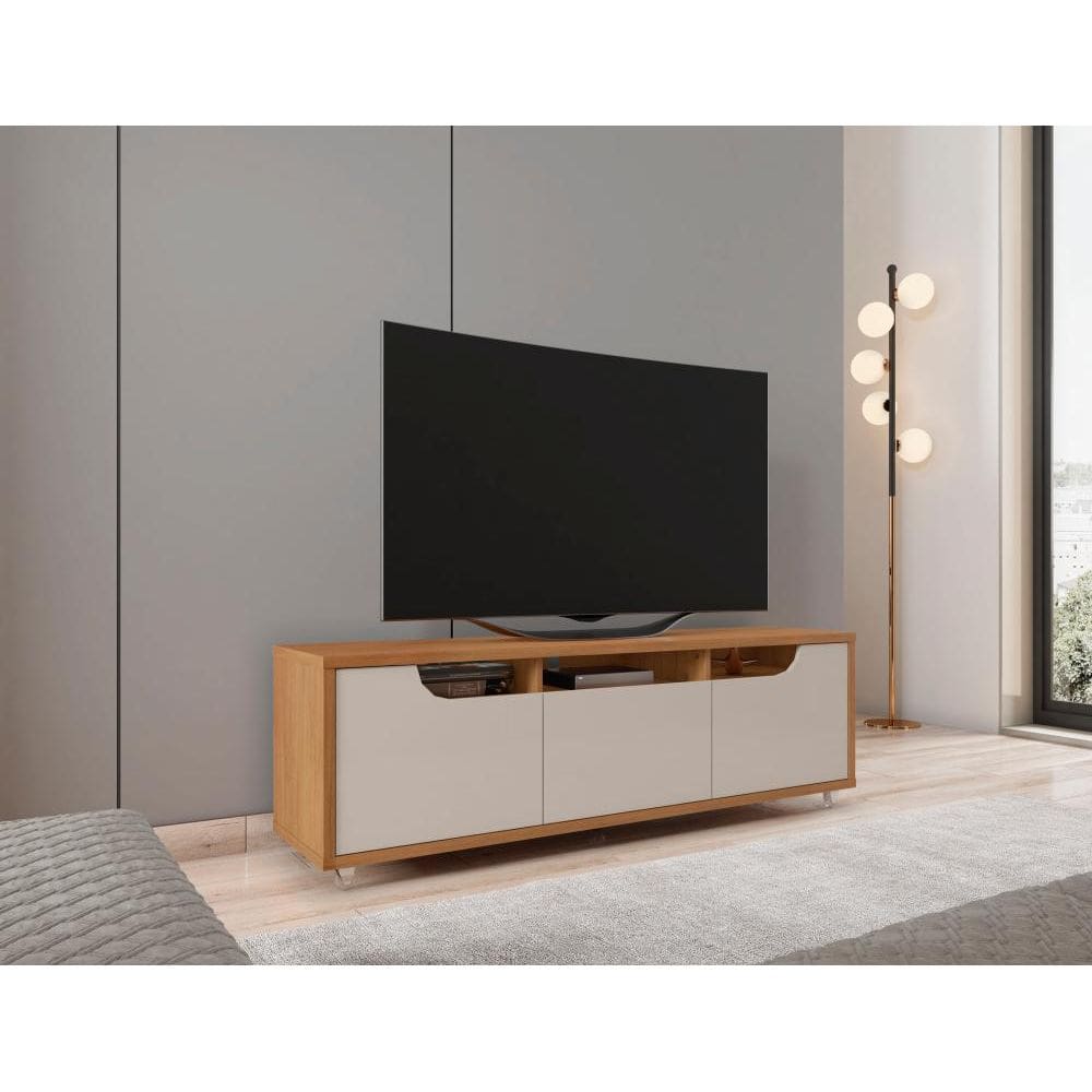 Rack Jersey 160cm c/ Gaveta 2 Portas e Prateleiras p/ itens Sala de Estar Cedro Off White