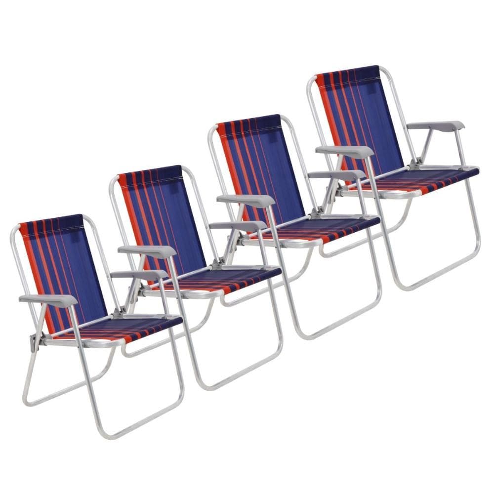 Kit 4 Cadeira de Praia Camping Alumínio Samoa Azul Marinho Tramontina