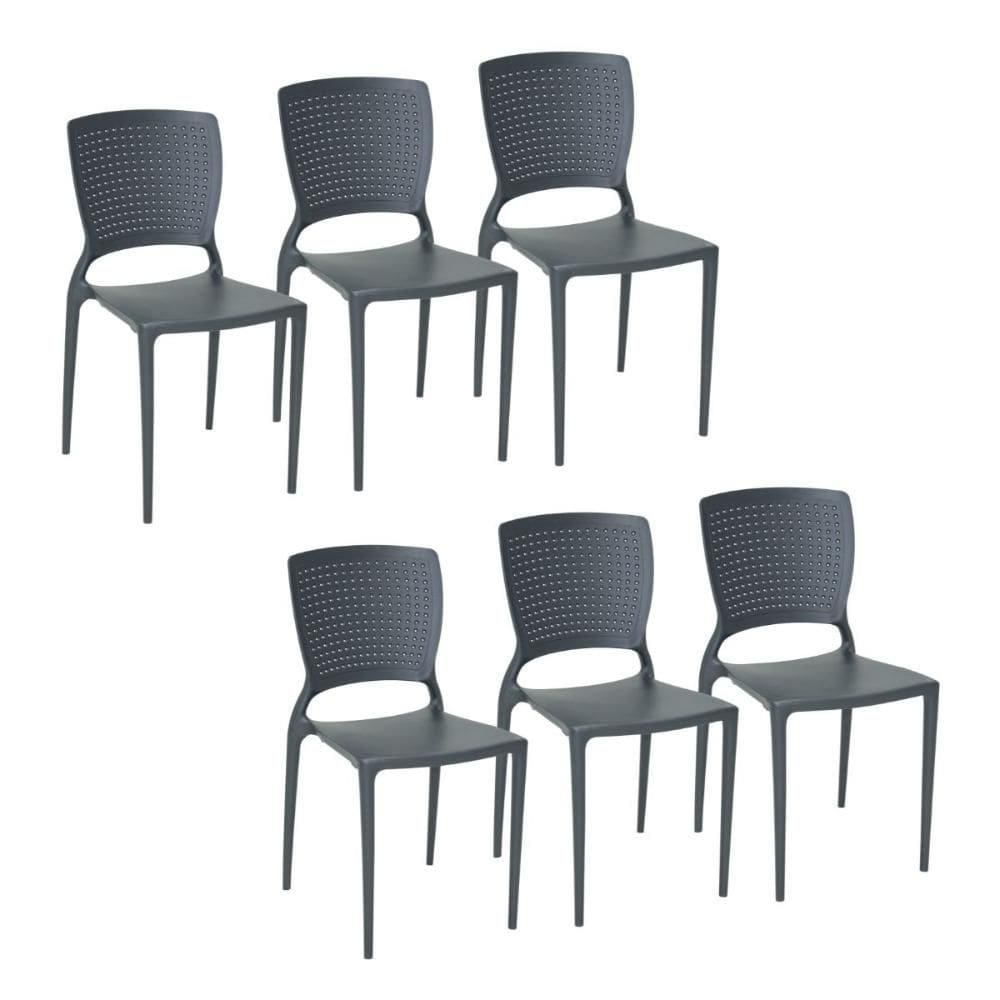Conjunto 6 Cadeiras Safira em Polipropileno e Fibra de Vidro Grafite Tramontina