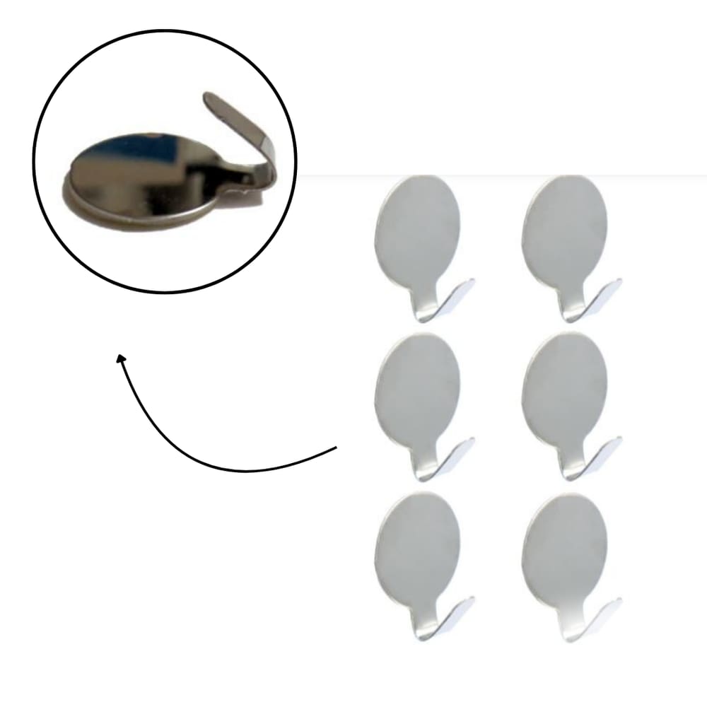 Kit com 6 gancho adesivo para parede metalizado circulo circular casa cozinha banheiro quarto