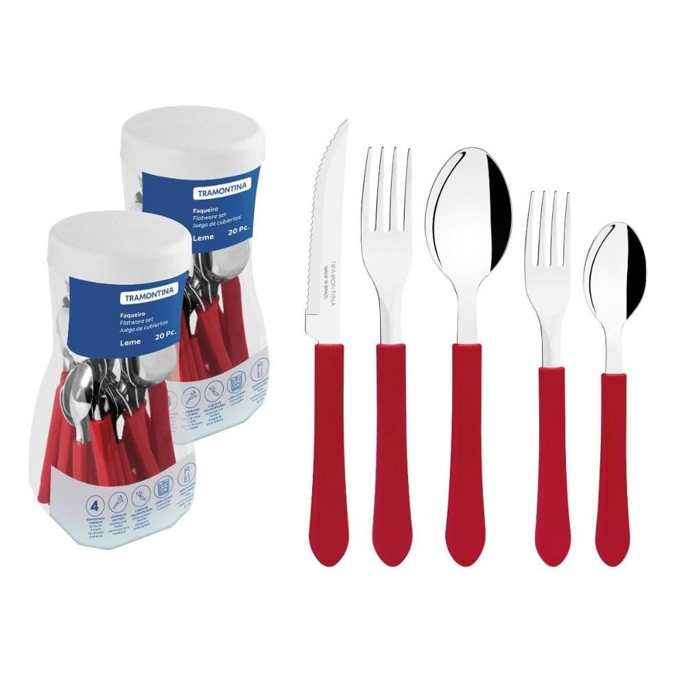 Faqueiro Talheres Leme Inox 40 Peças Vermelho Tramontina