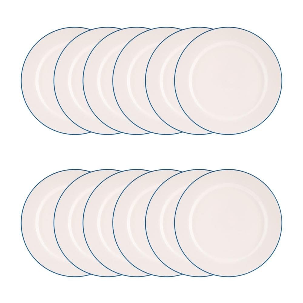 Jogo de Pratos Rasos 12 Pcs Filete Azul Porcelana Real by Schmidt