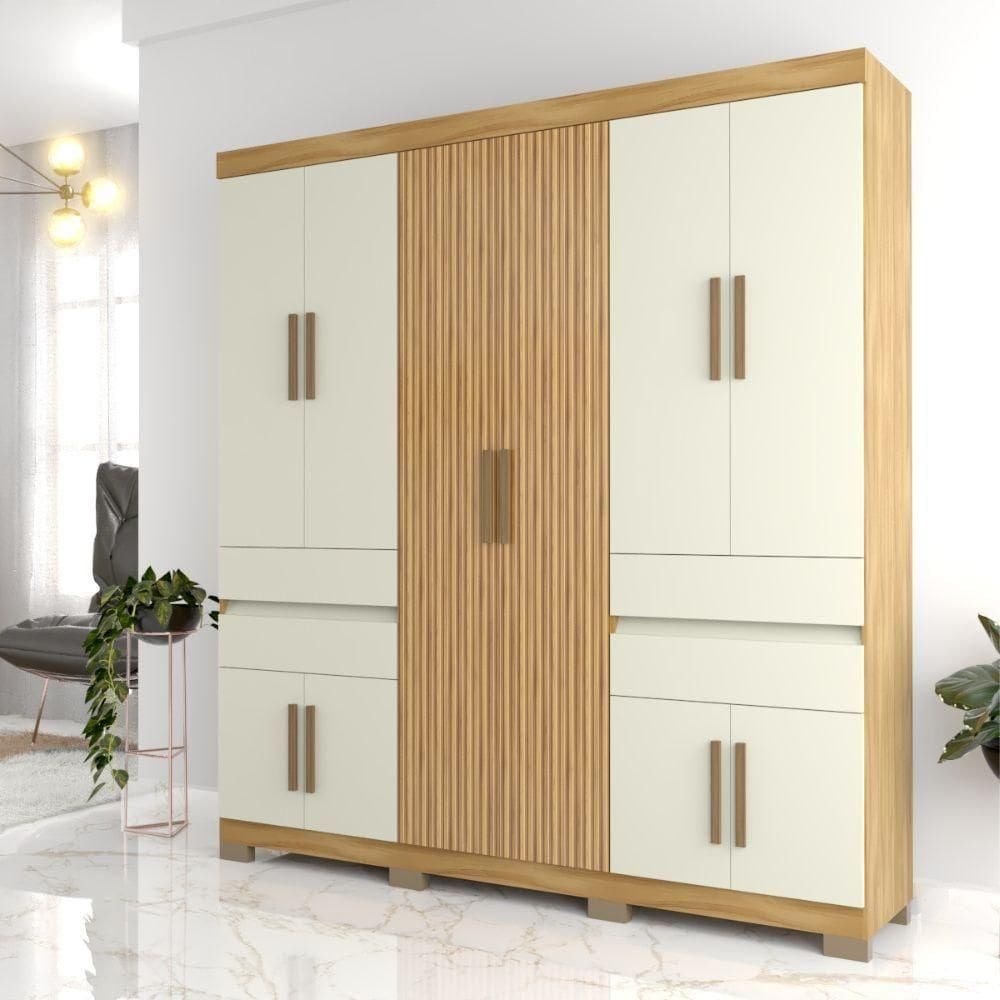 Guarda-roupa Casal 10 Portas 4 Gavetas Freijo/off White Nevada Avelan Móveis