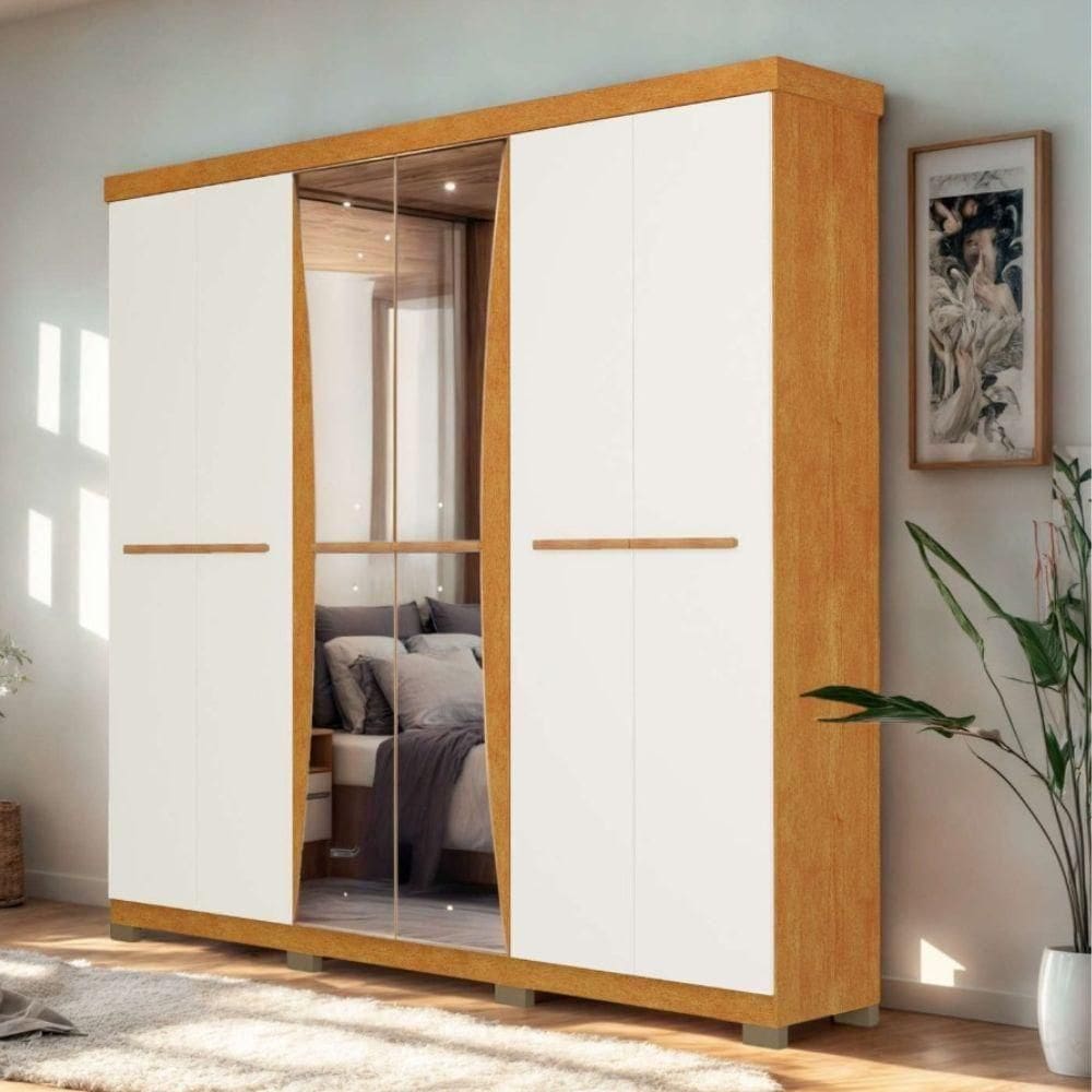 Guarda-roupa Casal 6 Portas 4 Gavetas Freijó-off White Sancho Avelan Móveis Off White