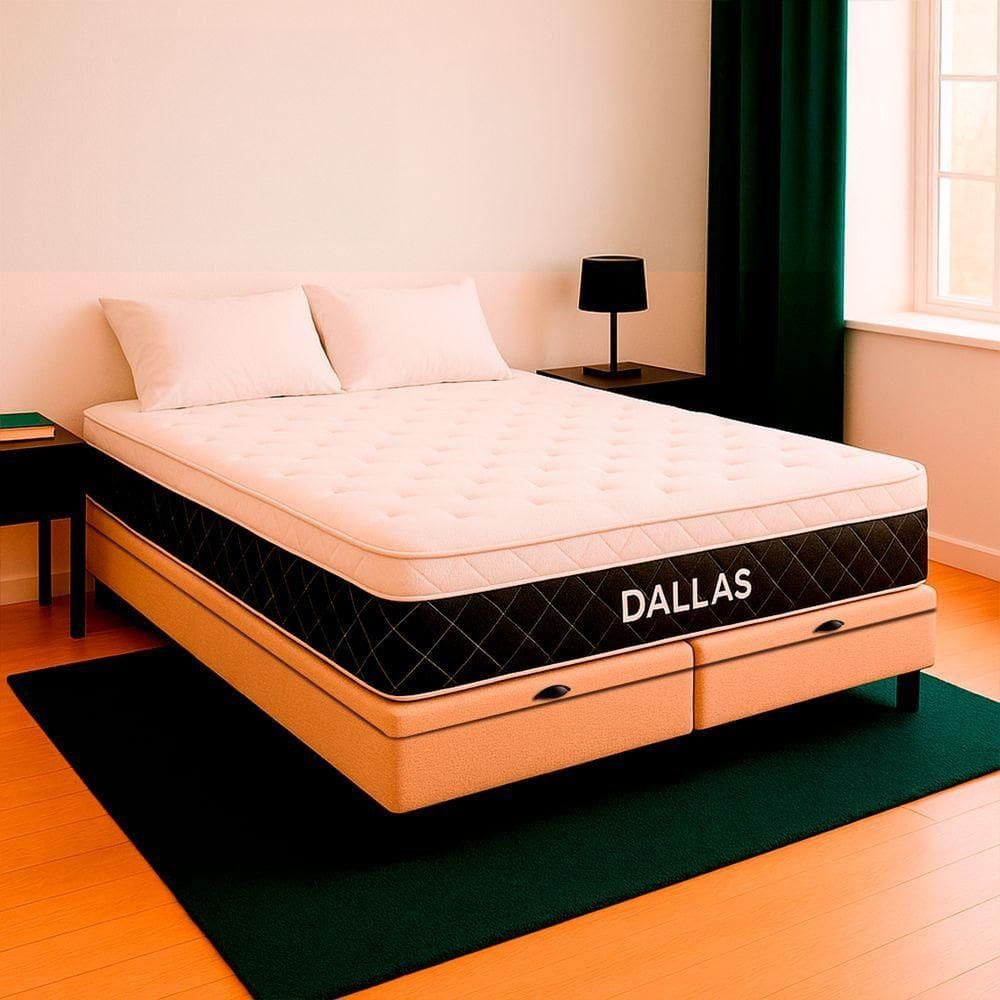 Cama Box Baú King E Colchão Dallas Molas V-store 193x203x20 Bege