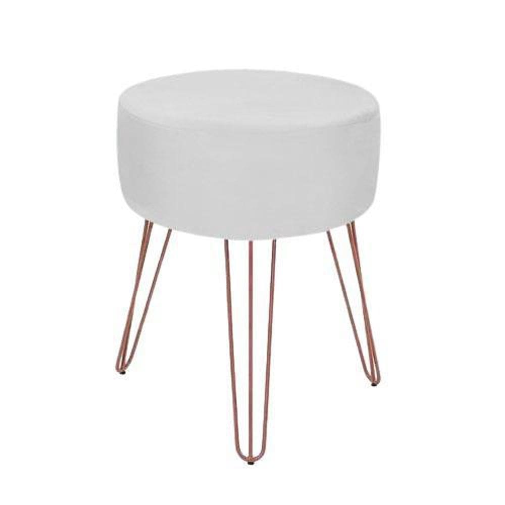 Puff Magnus Redondo Pés Aramado Branco Pés Rosê Gold