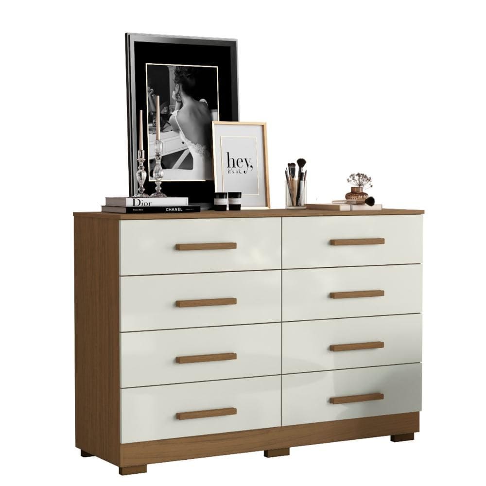 Cômoda 8 Gavetas Quarto 136 cm com Pés em Plástico