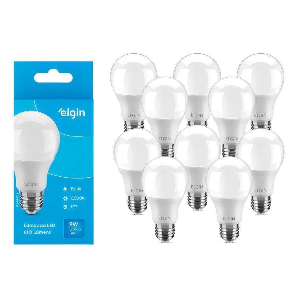 Kit 10 Lâmpadas Bulbo Led 9W A60 Branca - Elgin Branco-Frio