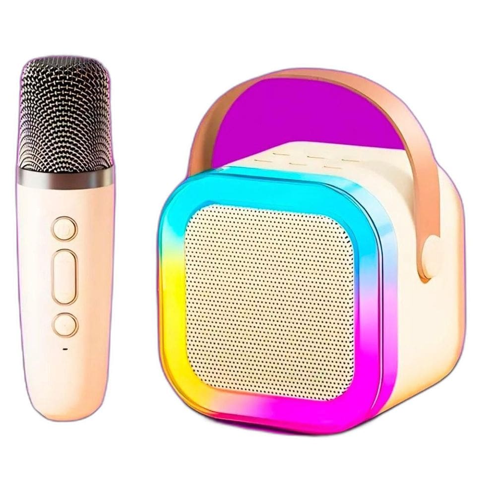 Caixa Som Karaokê Portátil Bluetooth Microfone Sem Fio Led