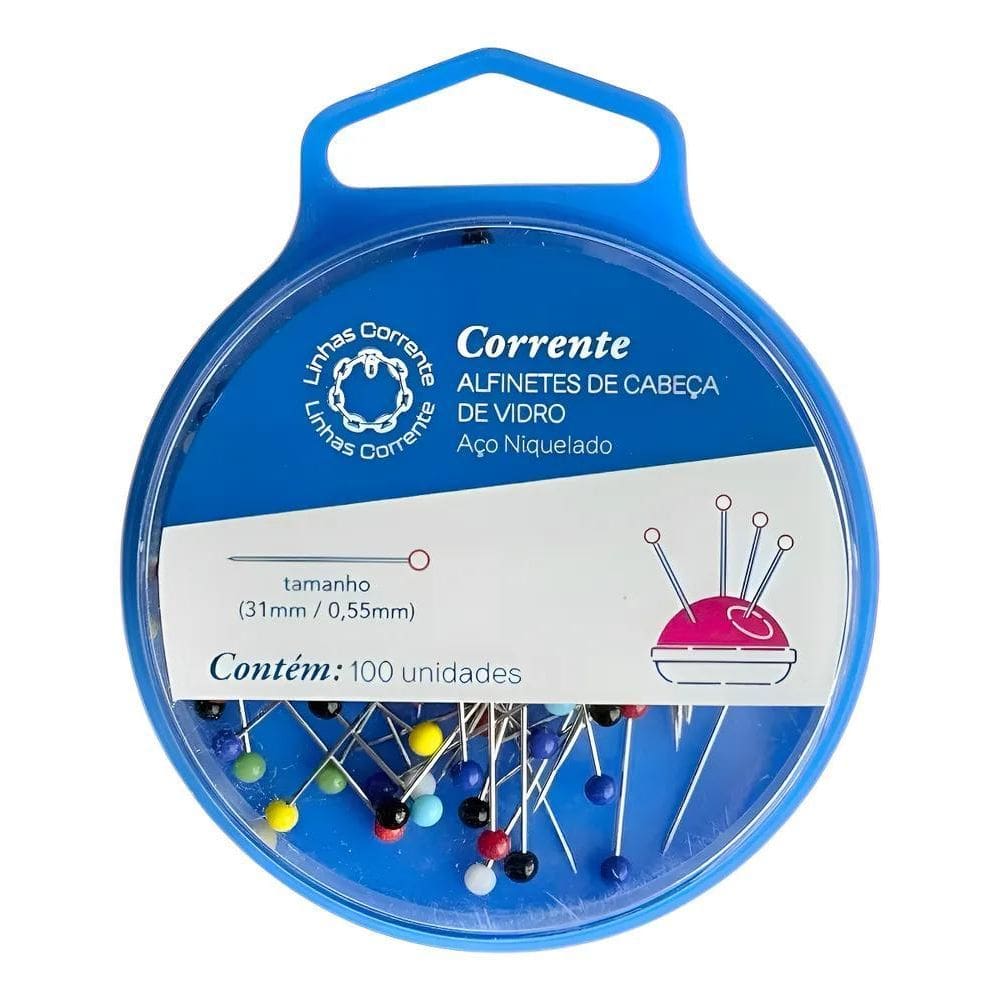 Alfinete Cabeça De Vidro Corrente Milward 100Un Costura