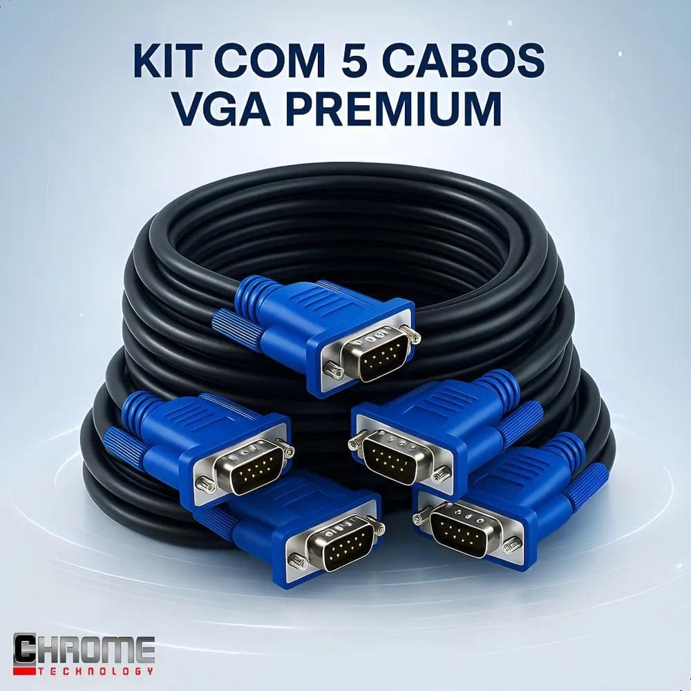 Combo 5 Cabos Vga Para Monitor Cabo Resistente Blindado Chro