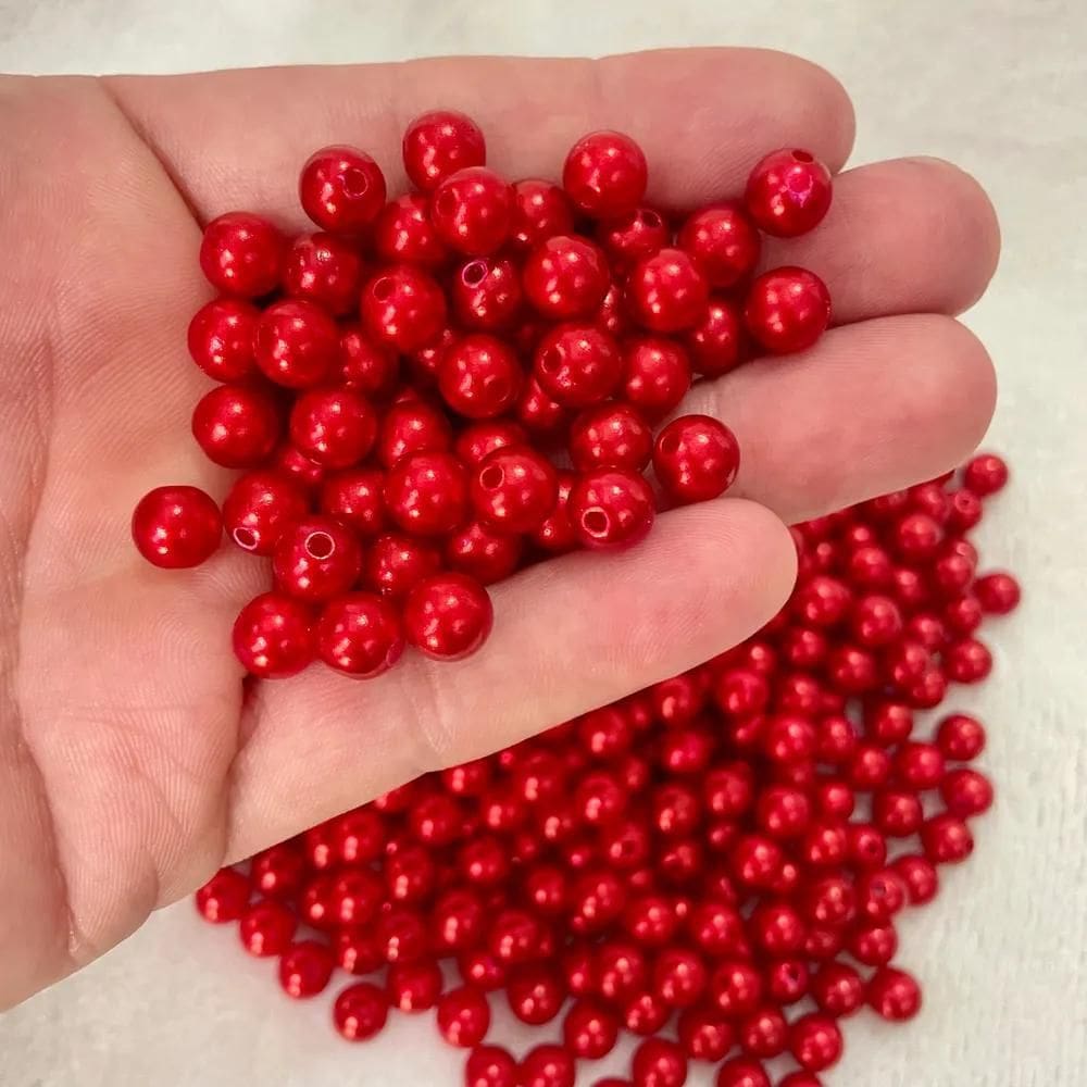 Perola Inteira Abs 8Mm Com Furo Passante - 500 U Vermelho