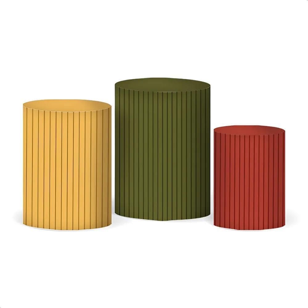 Trio Capa Cilindro Ripados Lisos Tecido Veste F Tons Terroso