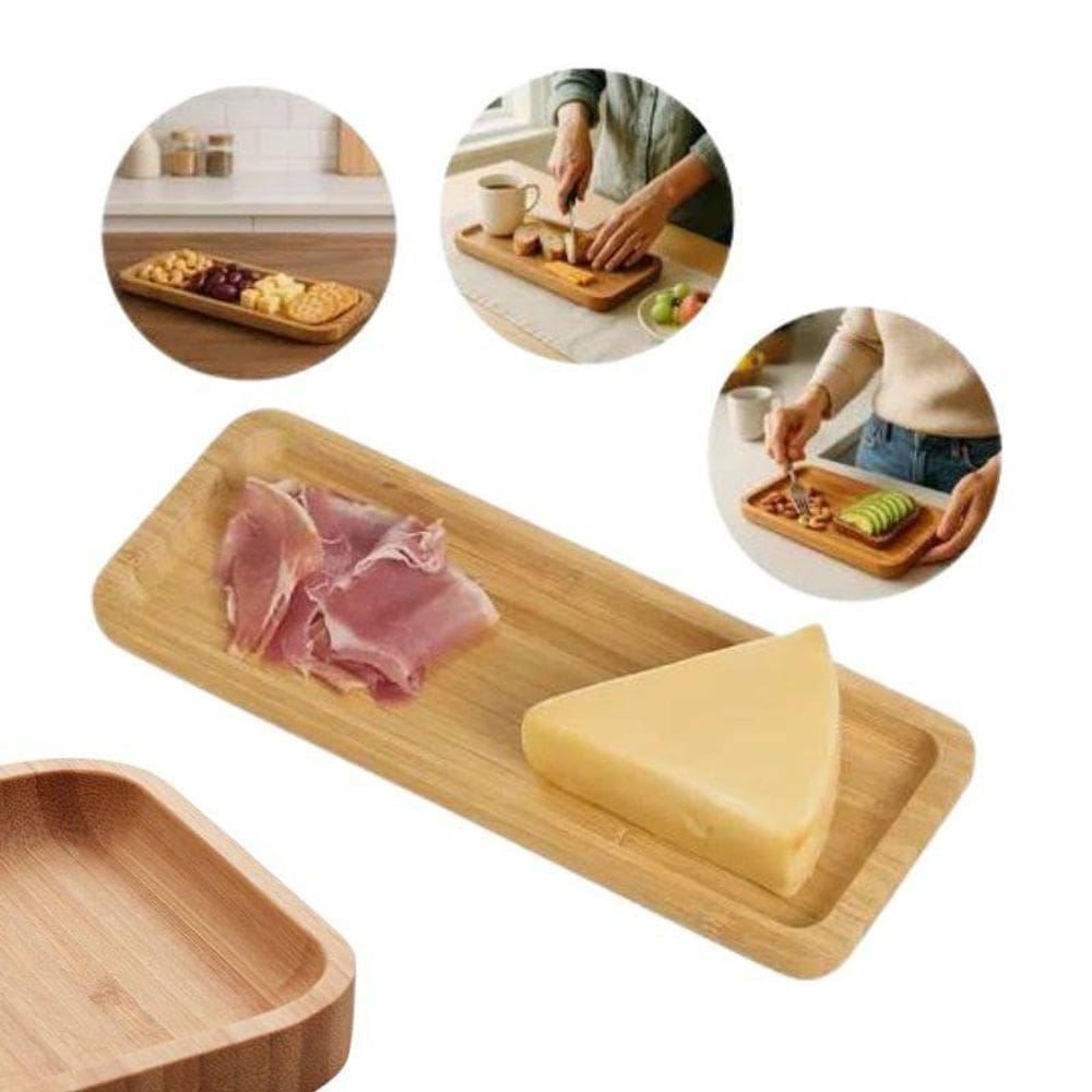 Petisqueira Bambu Retangular 26Cm Queijos Frutas Azeitonas