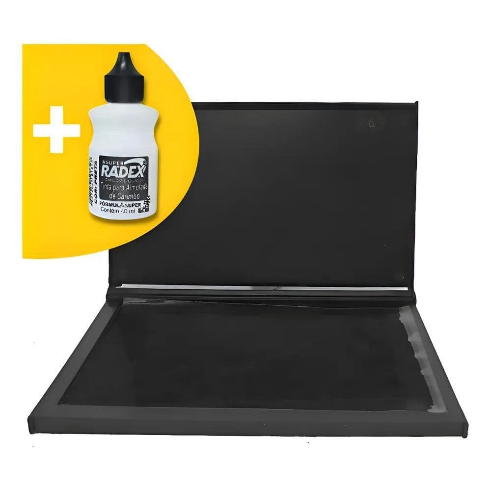 Almofada Carimbo Grande N4 + Tinta Refil Preta Inclusa