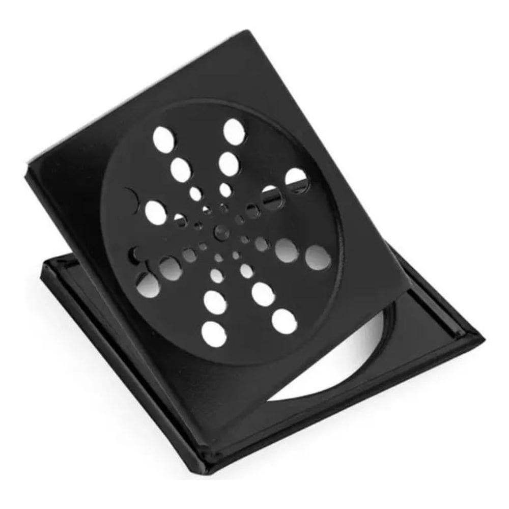 10X Tampa Ralo Grelha Quadrada Preta Inox + Porta Grelha 10