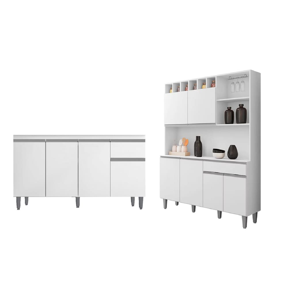 Armário de Cozinha Alice com Balcão de Pia Tatiane 120m Sem Tampo Branco - AJL