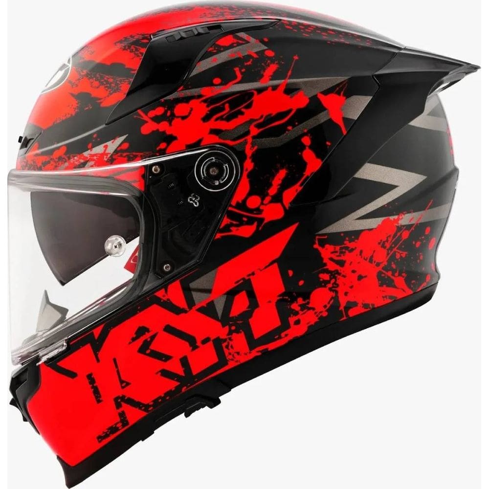 Capacete KYT Striker 2V Neutron Preto e Vermelho Fluo
