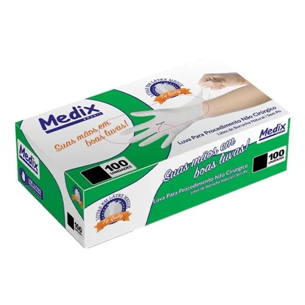 Luva Latex Sem Pó Com 100 Unidade Branco P