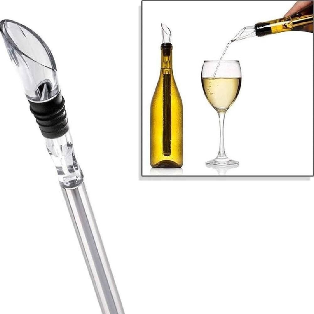 Kit Bastao Resfriador Vinho E Bico Dosador Aerador Garrafa Decantador Em Inox Luxo