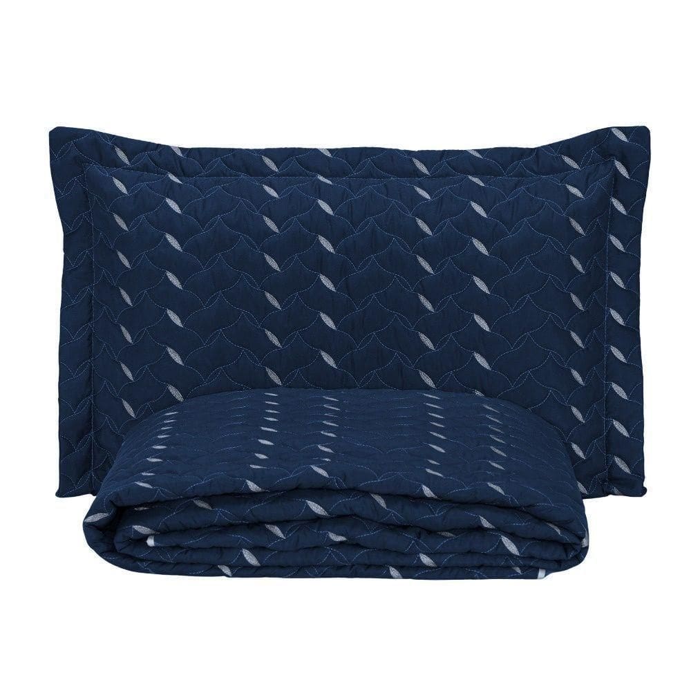Cobre Leito Bordado 400 Fios Heitor Solteiro 100% Poliéster - Azul Marinho