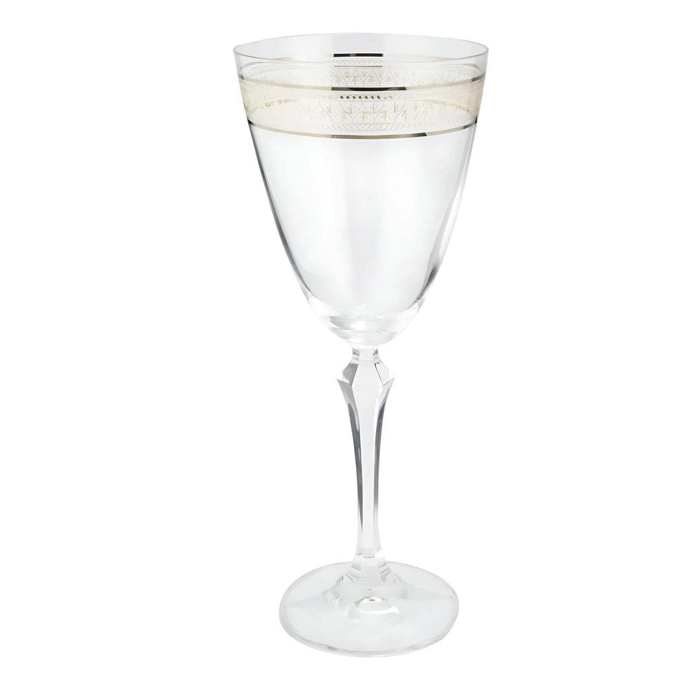 Taça Água Suco 350Ml Cristal Decorado Friso Dourado Luxo