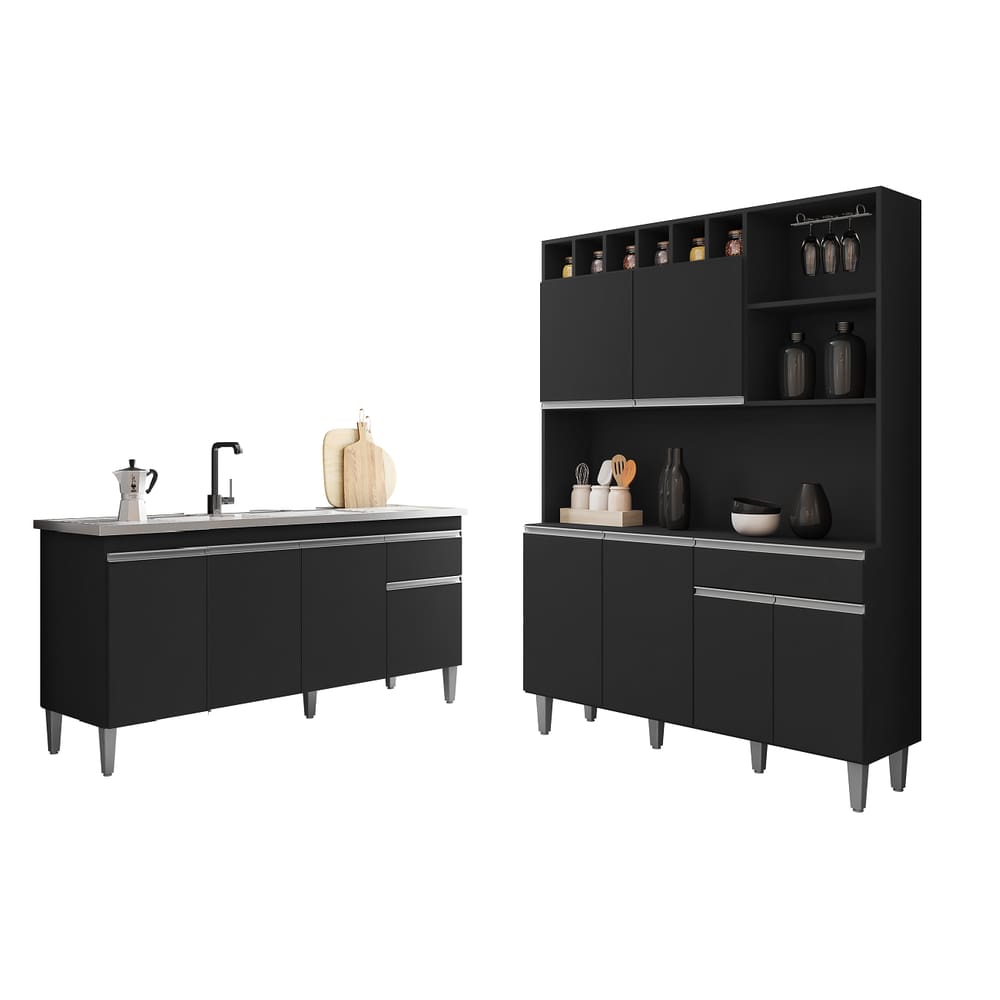 Armário de Cozinha Alice com Balcão de Pia Tatiane 120m Sem Tampo Preto - AJL