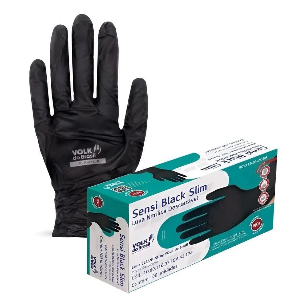 Luva Procedimento Nitrílica Preta Descartável Caixa 1 Preto
