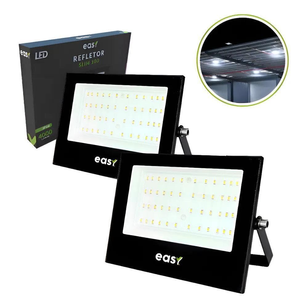 Kit 2 Refletor Led 100W 6500K Branco Frio - Easy Cor Da Luz