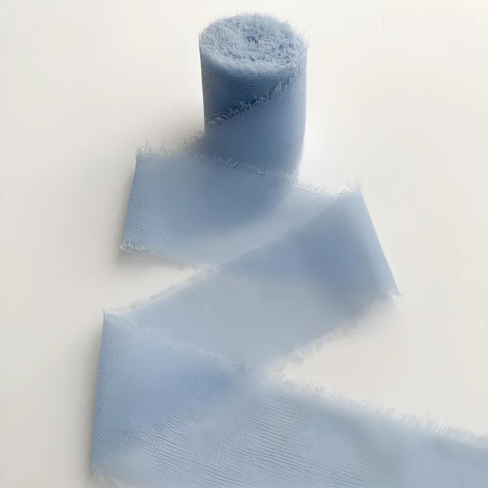 2 Rolos Fita Chiffon Artesanal 4Cm Convi Azul Serenity