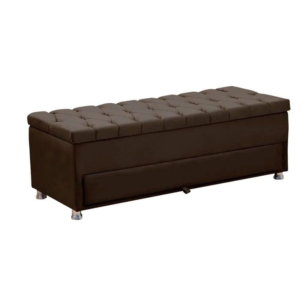 Calçadeira Sapateira Baú Munique 140cm De Largura Veludo Star Confort Marrom Chocolate