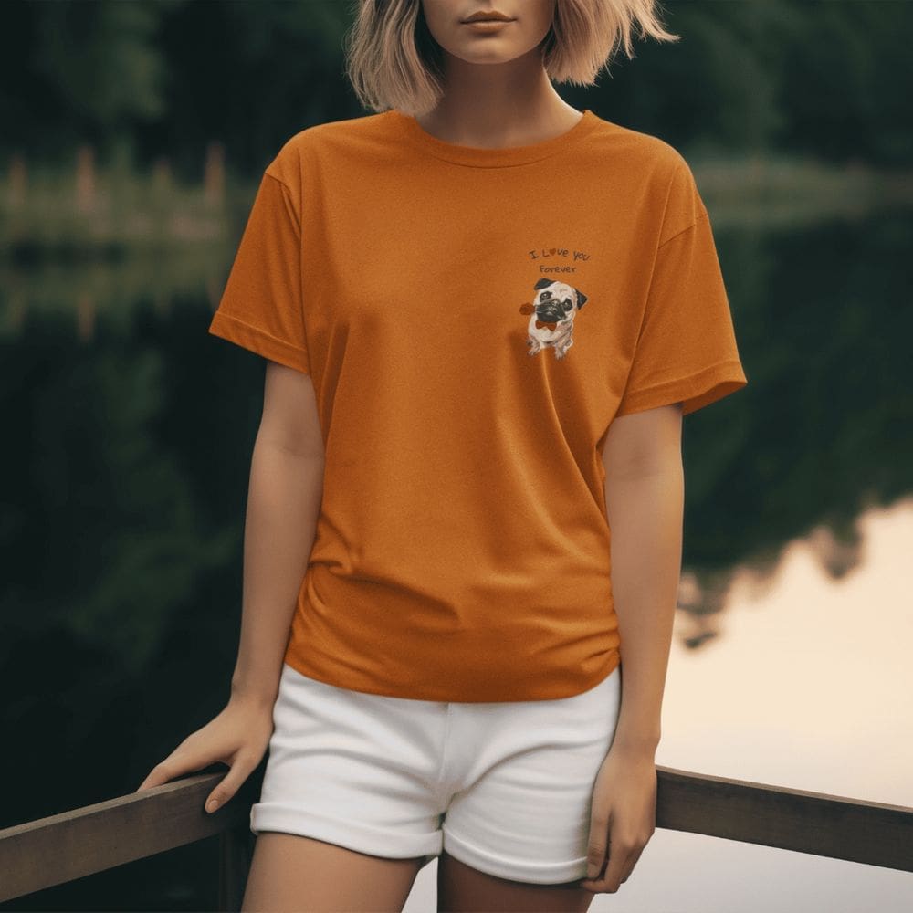 Camiseta Feminina Pug T-shirt Algodão Estampada Casual Mostarda