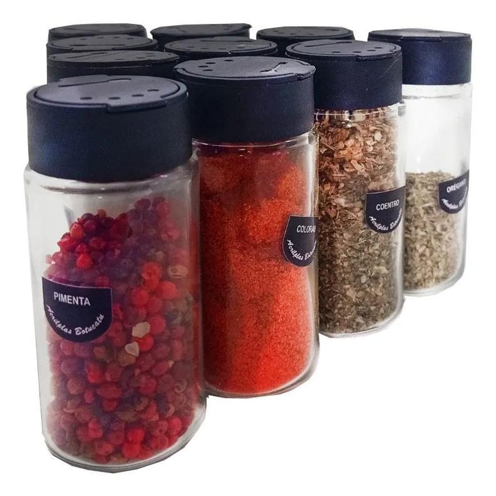 2X Kit 10 Potes 100Ml Plastico Temperos Tampa Dosadora+ Cor