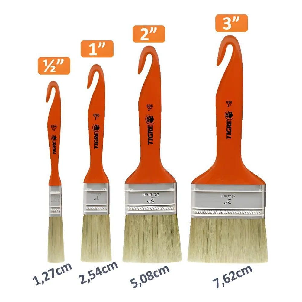 Kit 4 Pincel Trincha Branca Pintura Tiger 696 Verniz Madeira