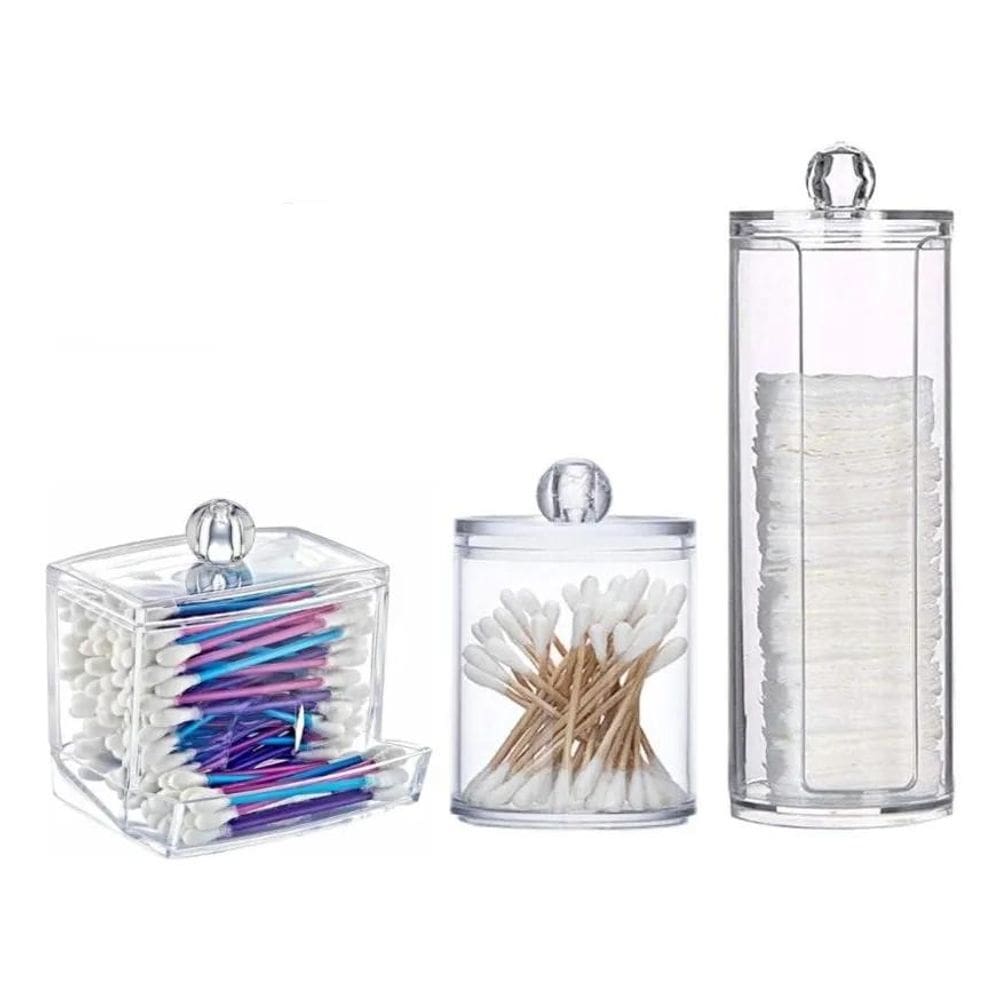 2X Conjunto Porta-Cotonetes E Algodão De 3 Peças.