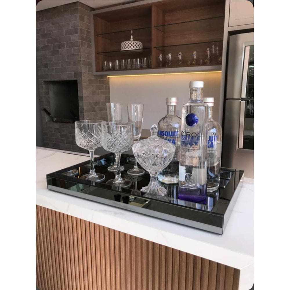 Bandeja Retangular Grande Espelhada Fumê 60X30