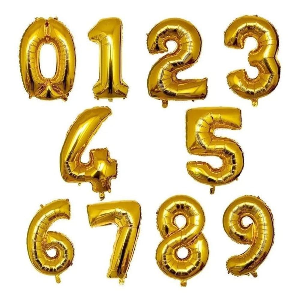 Balão Bexiga De Número Dourado Metalizado - 70 Cm 7