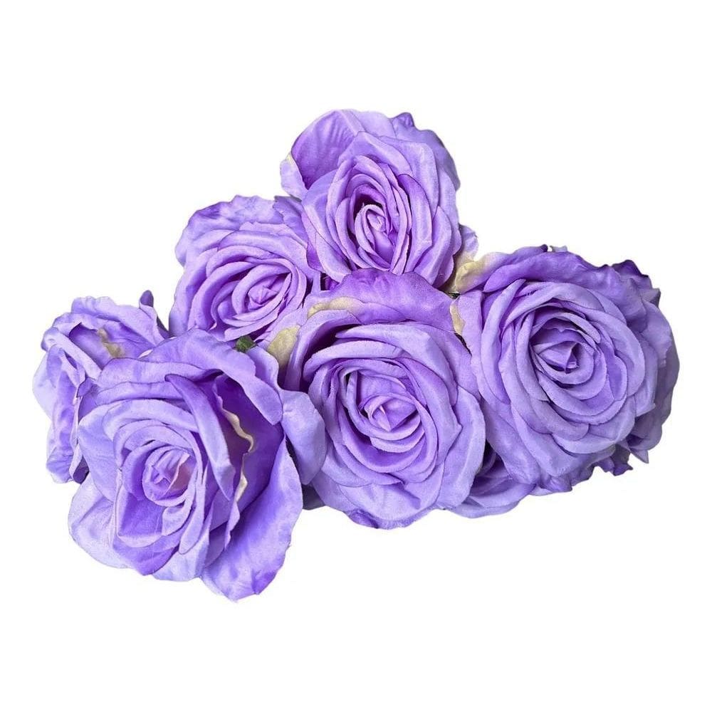 Buquê De Rosa Grande Artificial Com 9 Flo Lilás