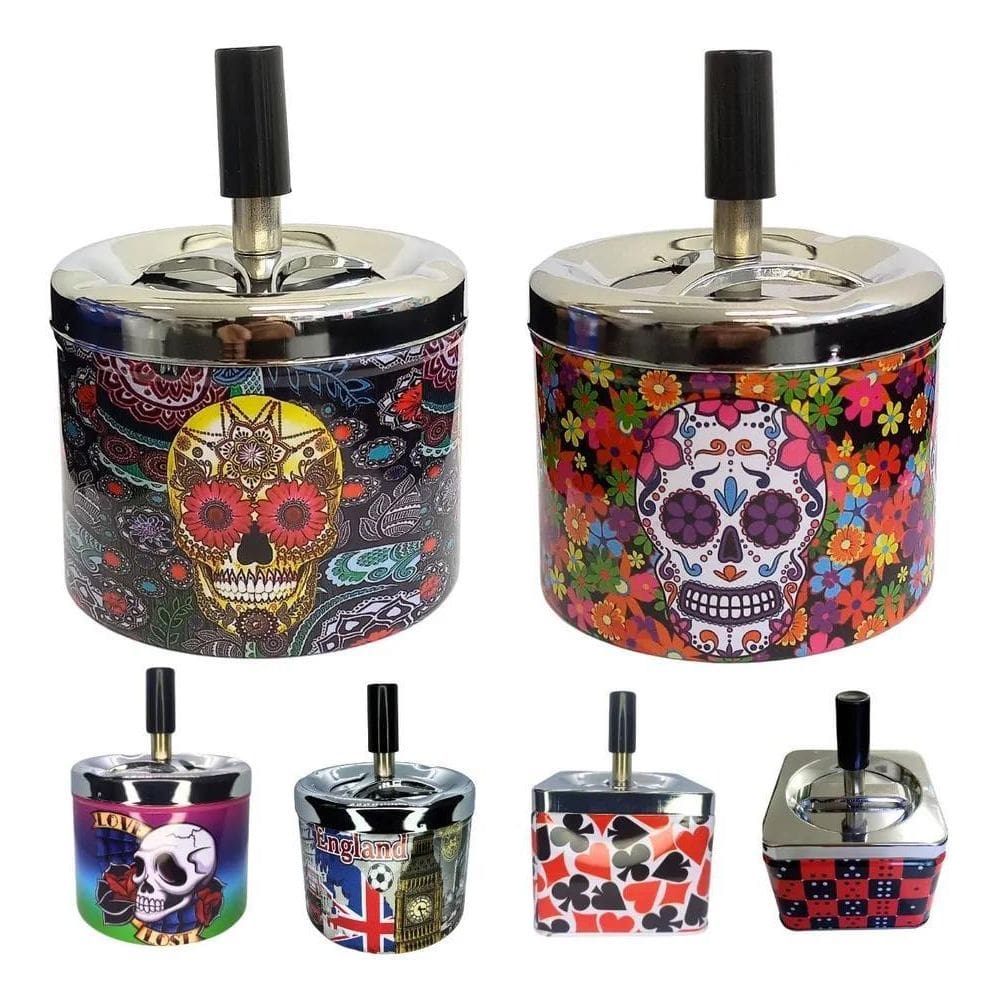 2X Cinzeiro Em Metal De Mesa Com Reservatório E Tampa Girató