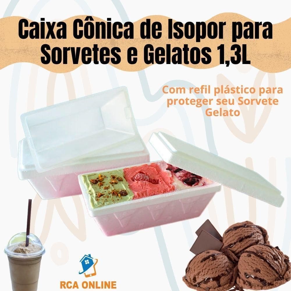 3 Caixas Cônicas De Isopor Eps 1,3 Litros Sorvetes E Gelatos