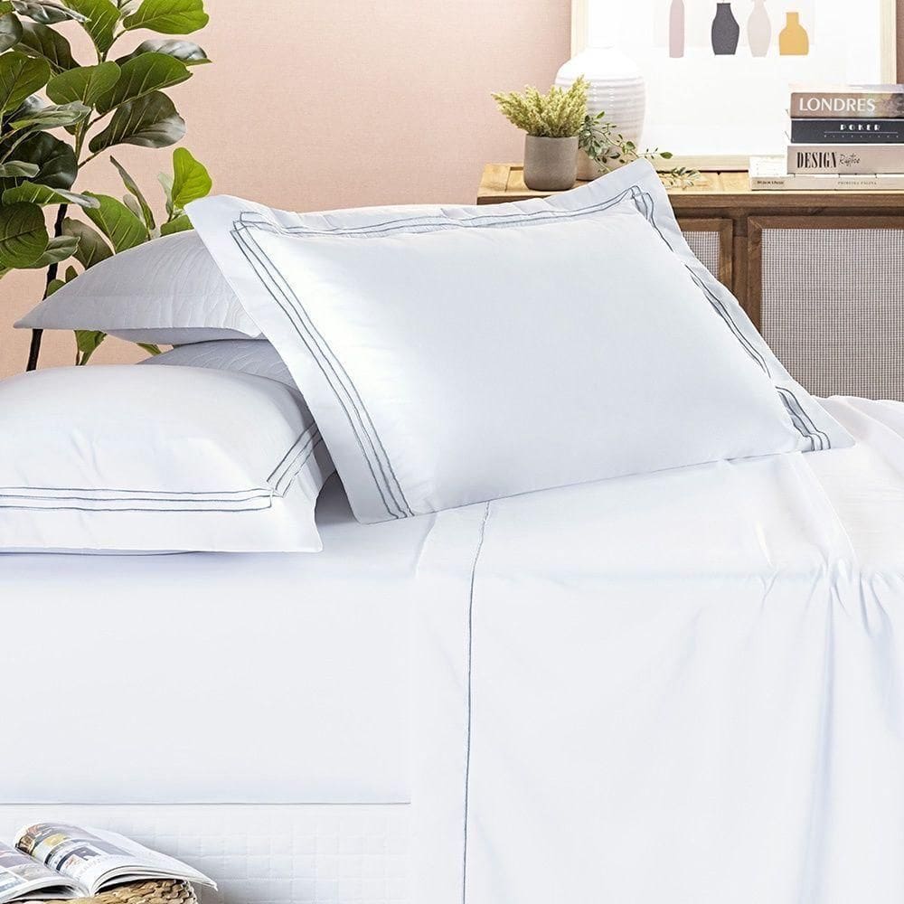 Jogo De Cama Trio 400 Fios Casal Padrão 04 Peças 100% Poliéster - Branco