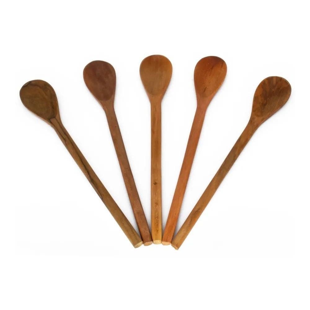 5X Kit 5 Colheres De Pau Em Madeira Maciça 32Cm Para Cozin