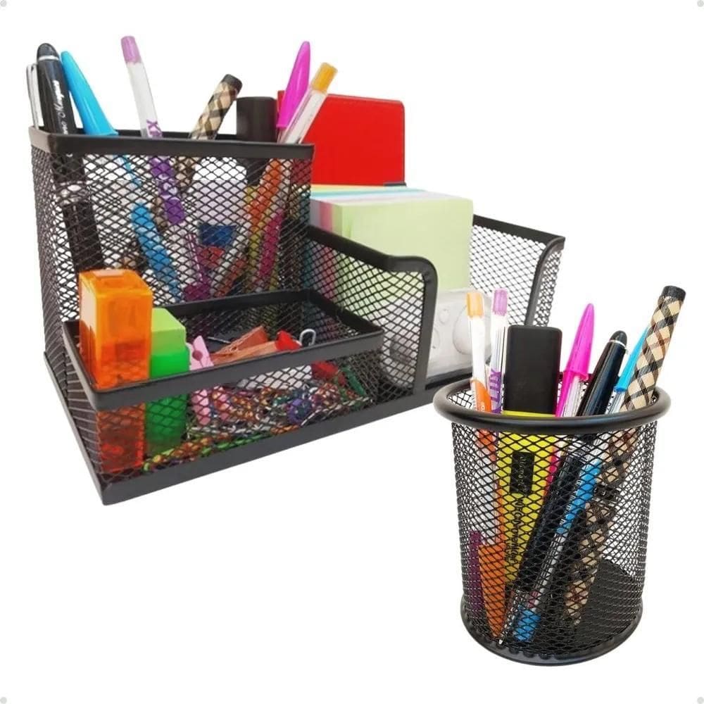 2X Kit Organizador De Mesa Aramado Para Escritório Porta Can