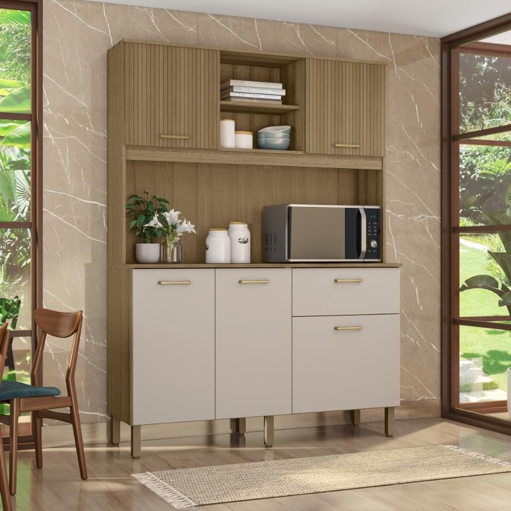 Armário de Cozinha Topázio 136cm Compacto Com Balcão Multiuso