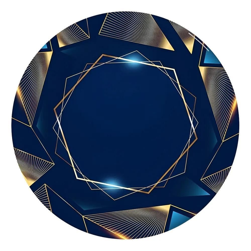 Painel Festa Redondo Sublimado 3D Teci Geométrico Dourado Az