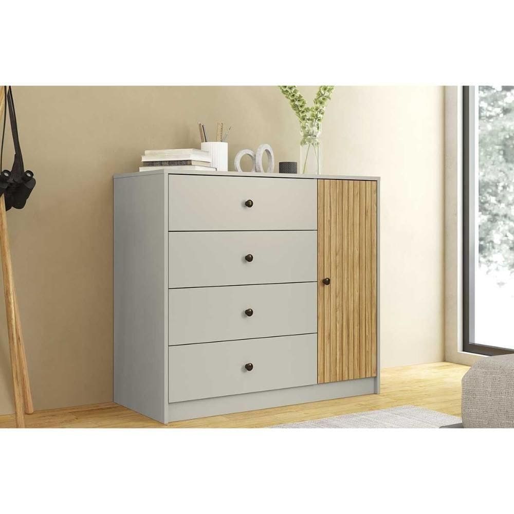 Cômoda Juvenil Mb 1059 C- 1 Porta E 4 Gavetas 100cm -off White - Movelbento