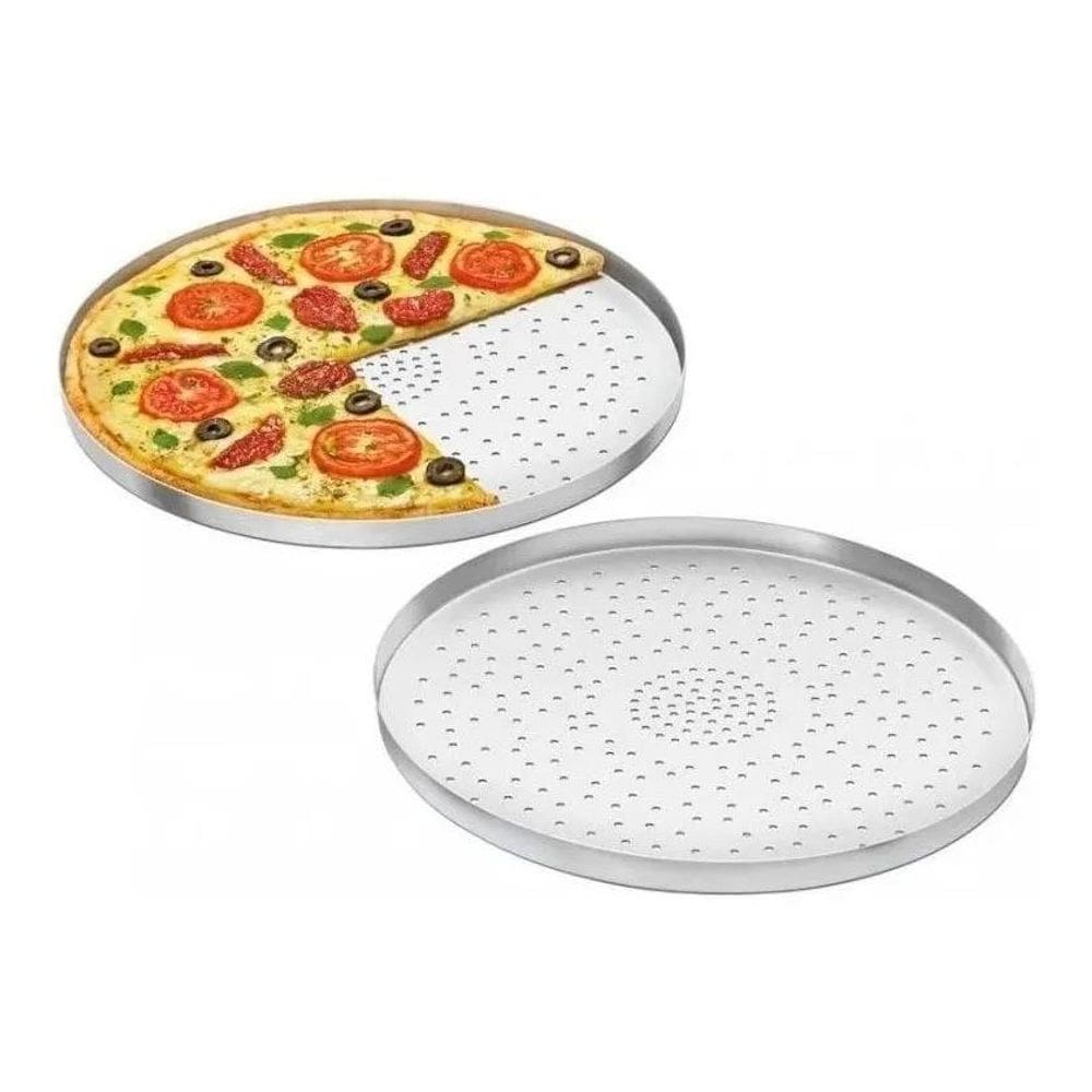 Kit 02 Formas De Pizza 35Cm Com Furos Em Alumínio
