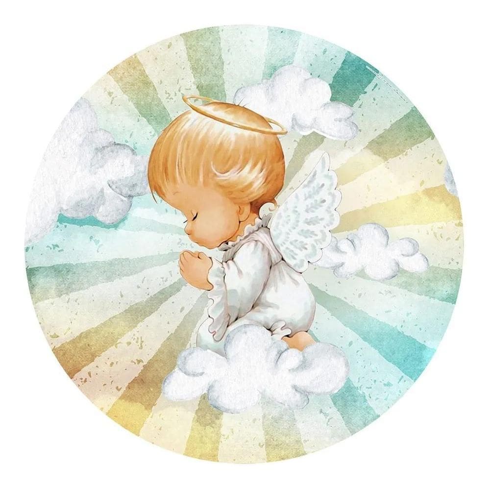 Painel De Festa Redondo Decoração De Aniversá Batizado Anjin